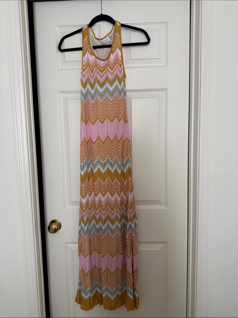 Petal & Pup Pink and Mustard Chevron Knit Maxi Dress